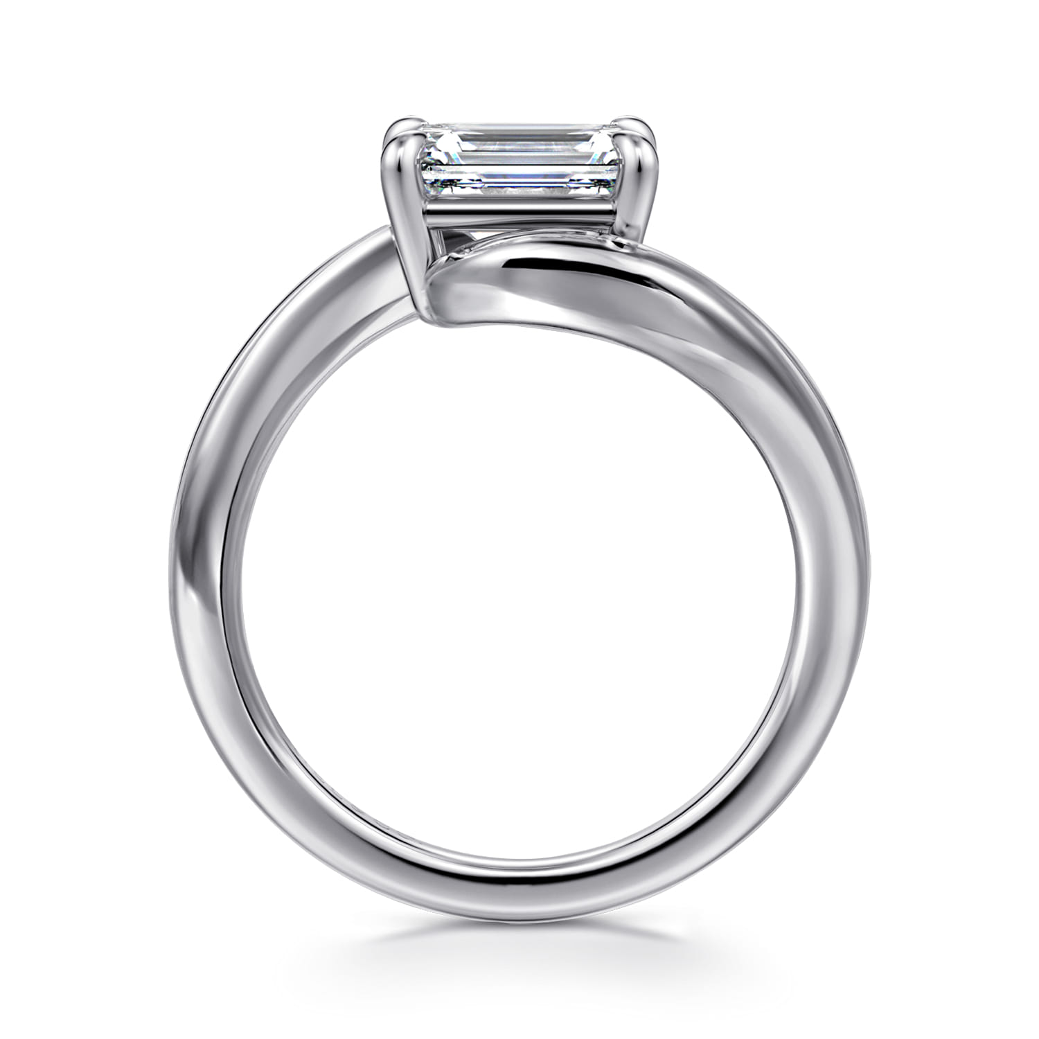 Delphi - 14K White Gold Bypass Emerald Cut Diamond Engagement Ring - Shot 2