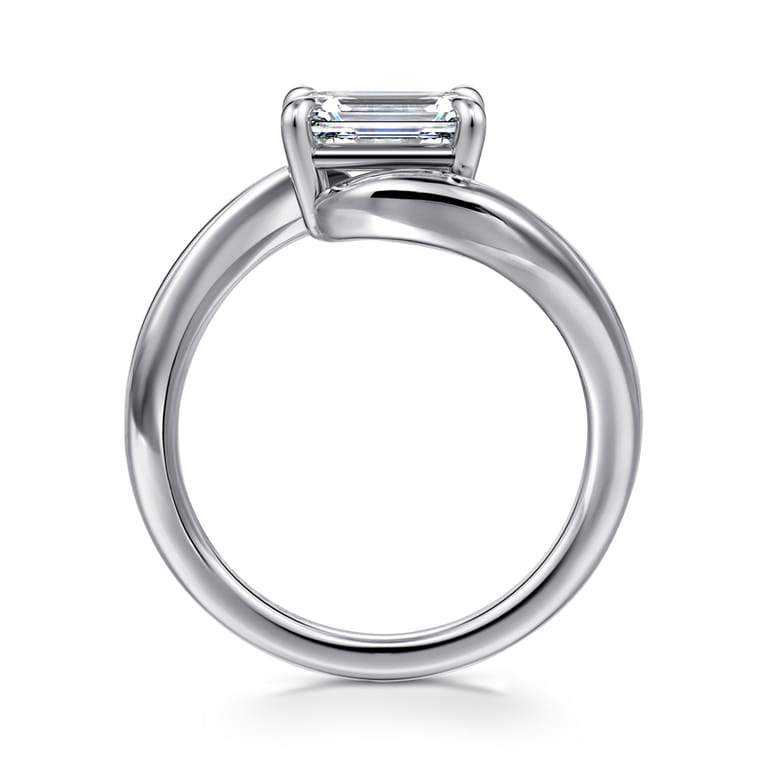 Delphi - 14K White Gold Bypass Emerald Cut Diamond Engagement Ring - Shot 2