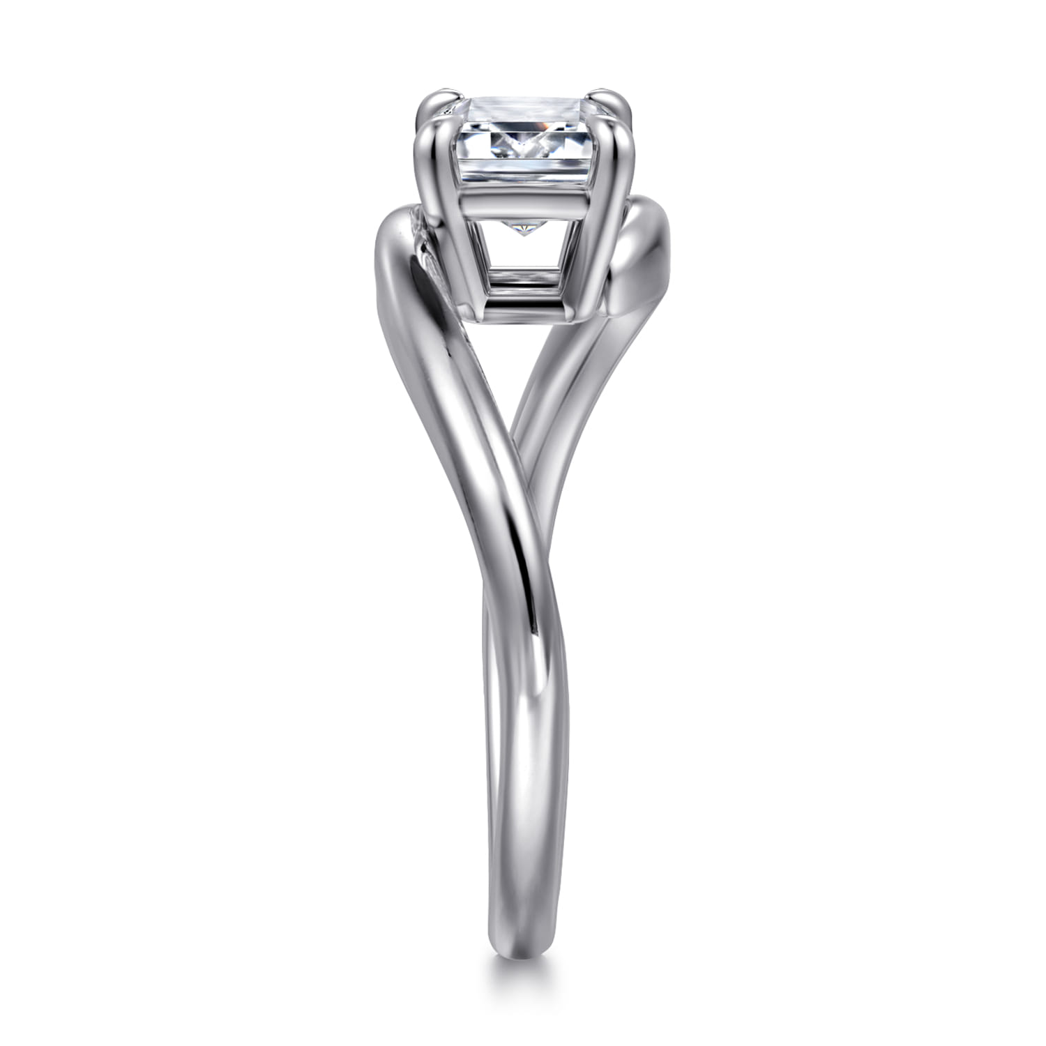 Delphi - 14K White Gold Bypass Emerald Cut Diamond Engagement Ring - Shot 4