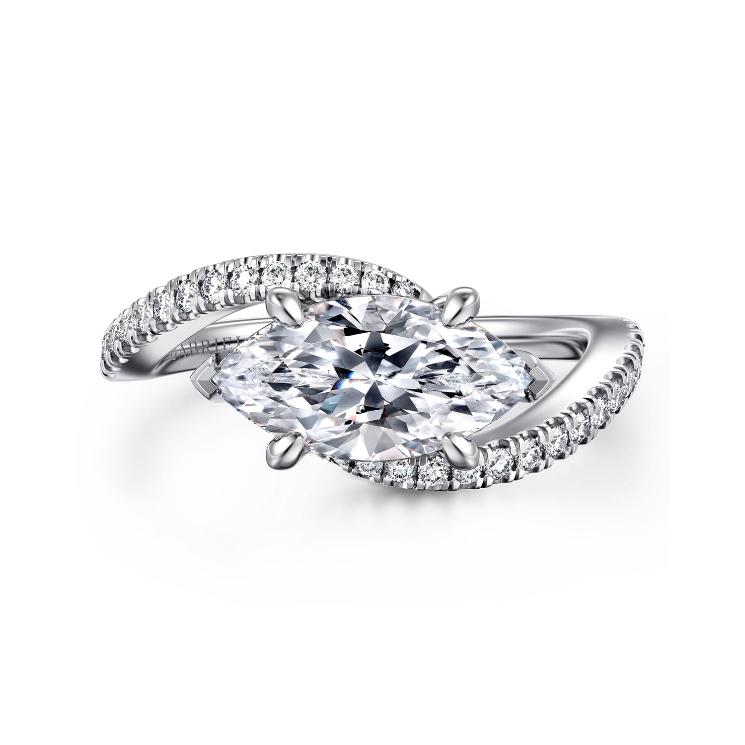 Aiva - 14K White Gold Bypass Marquise Shape Diamond Engagement Ring - 0.22 ct - Shot 1