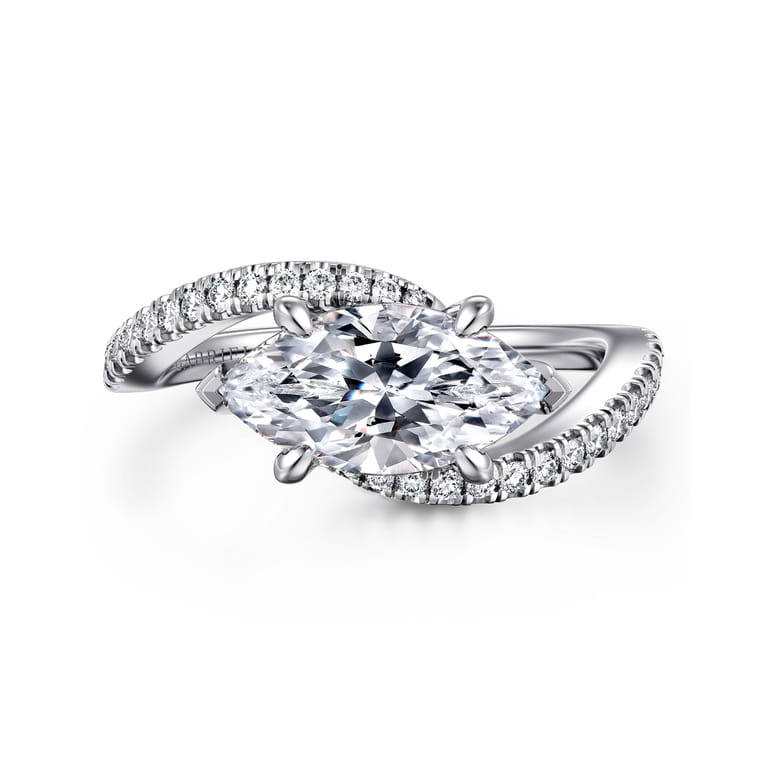 Aiva - 14K White Gold Bypass Marquise Shape Diamond Engagement Ring - 0.22 ct - Shot 1