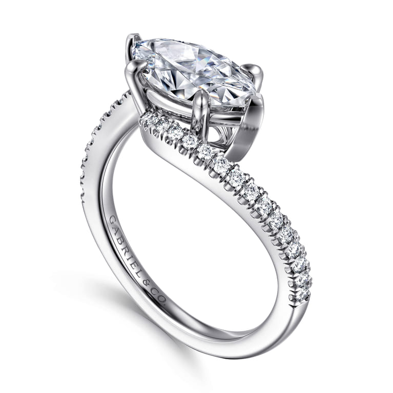 Aiva - 14K White Gold Bypass Marquise Shape Diamond Engagement Ring - 0.22 ct - Shot 3