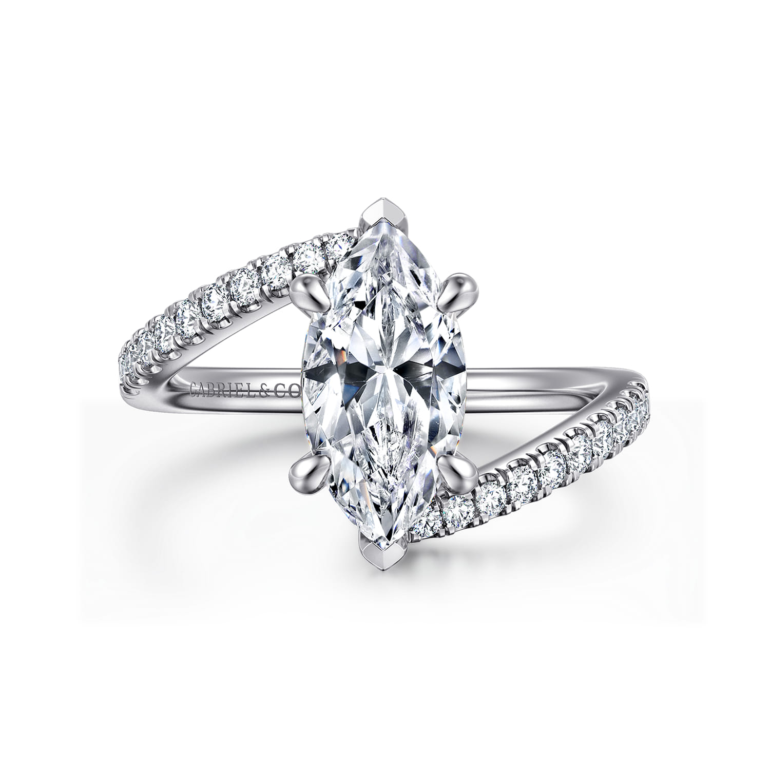 Leina - 14K White Gold Marquise Shape Hidden Halo Diamond Engagement Ring - 0.25 ct - Shot 1
