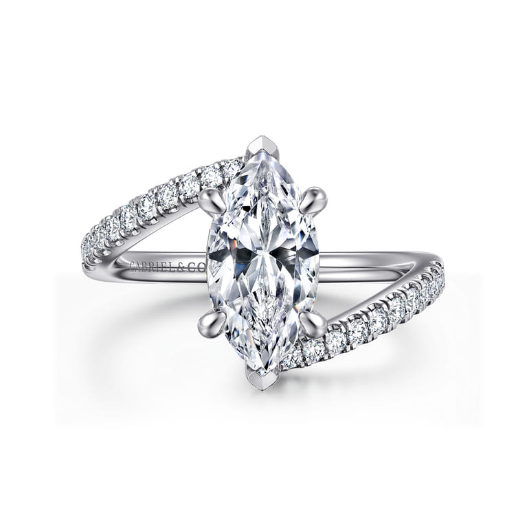 Leina - 14K White Gold Marquise Shape Hidden Halo Diamond Engagement Ring - 0.25 ct - Shot 1