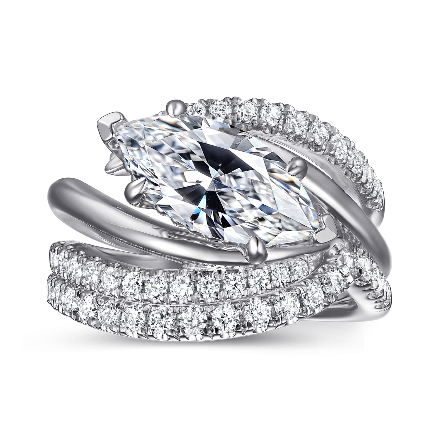 Slate - 14K White Gold Bypass Marquise Shape Diamond Engagement Ring - 0.35 ct - Shot 4