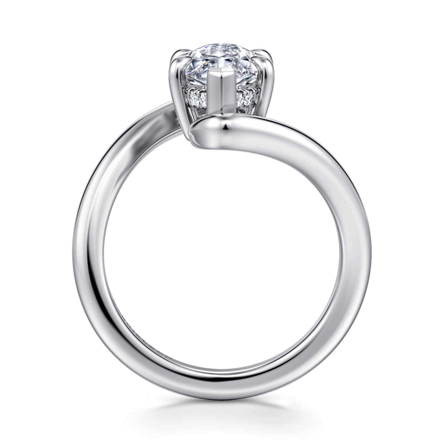 Lidya - 14K White Gold Bypass Marquise Shape Diamond Engagement Ring - 0.08 ct - Shot 2