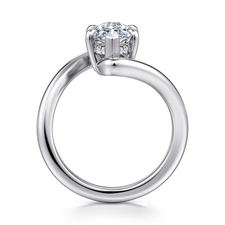 Lidya - 14K White Gold Bypass Marquise Shape Diamond Engagement Ring - 0.08 ct - Shot 2