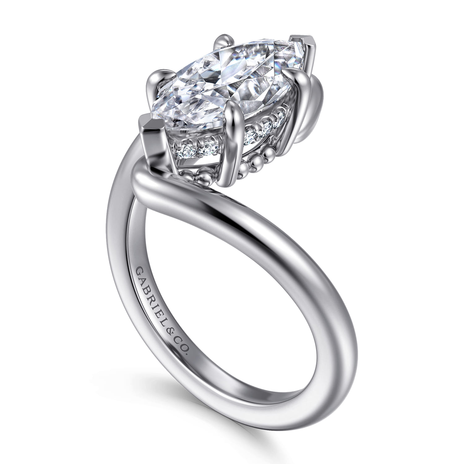 Lidya - 14K White Gold Bypass Marquise Shape Diamond Engagement Ring - 0.08 ct - Shot 3