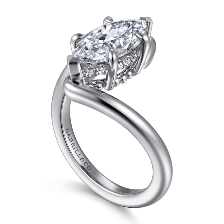 Lidya - 14K White Gold Bypass Marquise Shape Diamond Engagement Ring - 0.08 ct - Shot 3