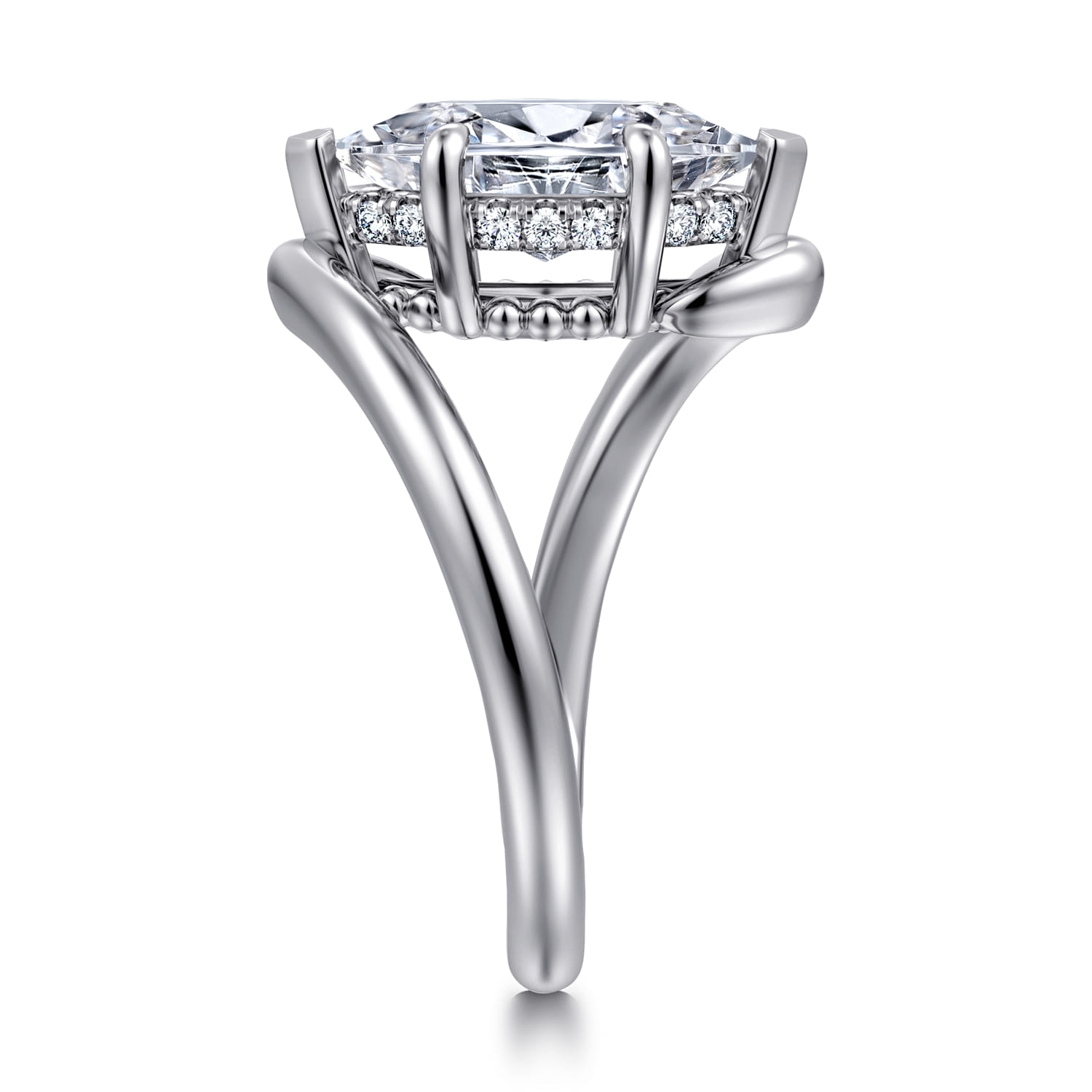 Lidya - 14K White Gold Bypass Marquise Shape Diamond Engagement Ring - 0.08 ct - Shot 4