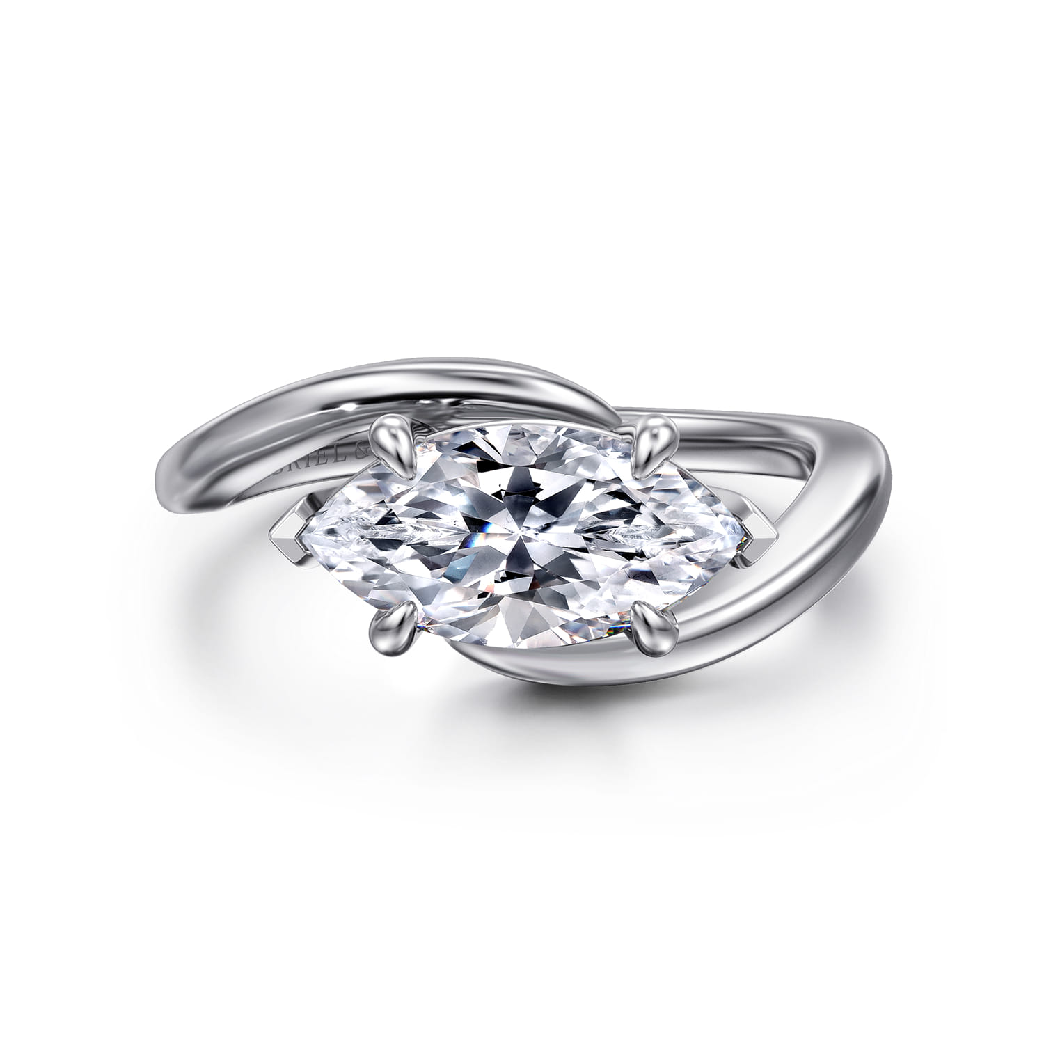 Delphi - 14K White Gold Bypass Marquise Shape Diamond Engagement Ring - Shot 1