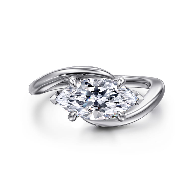 Delphi - 14K White Gold Bypass Marquise Shape Diamond Engagement Ring - Shot 1