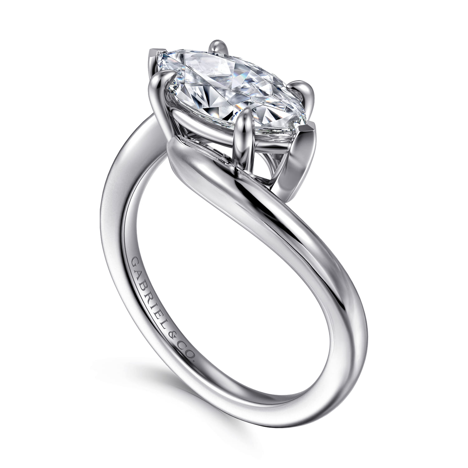 Delphi - 14K White Gold Bypass Marquise Shape Diamond Engagement Ring - Shot 3