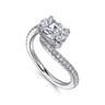 Aiva - 14K White Gold Bypass Oval Diamond Engagement Ring - 0.22 ct