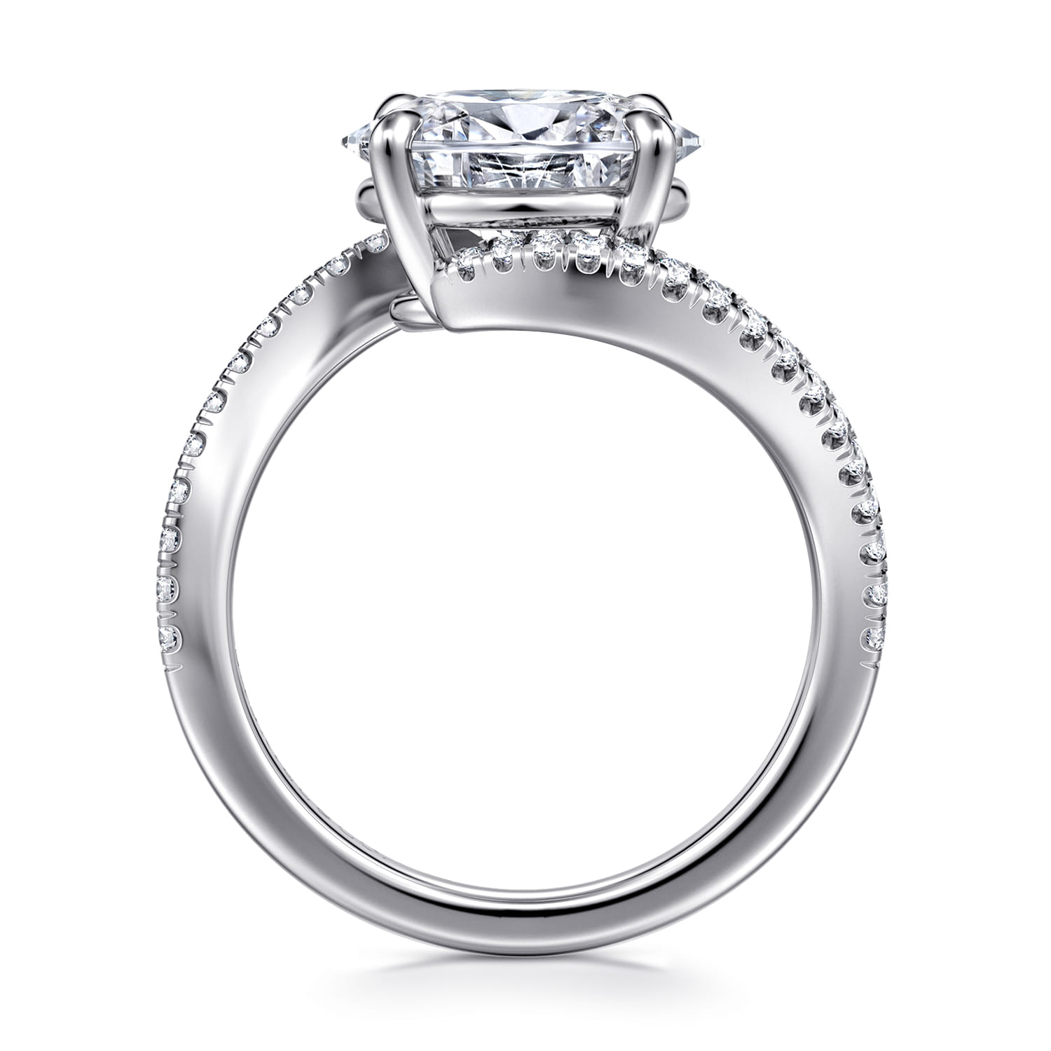 Aiva - 14K White Gold Bypass Oval Diamond Engagement Ring - 0.22 ct - Shot 2