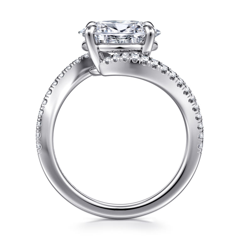 Aiva - 14K White Gold Bypass Oval Diamond Engagement Ring - 0.22 ct - Shot 2