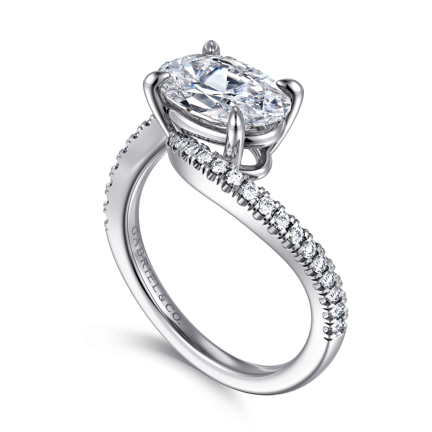 Aiva - 14K White Gold Bypass Oval Diamond Engagement Ring - 0.22 ct - Shot 3