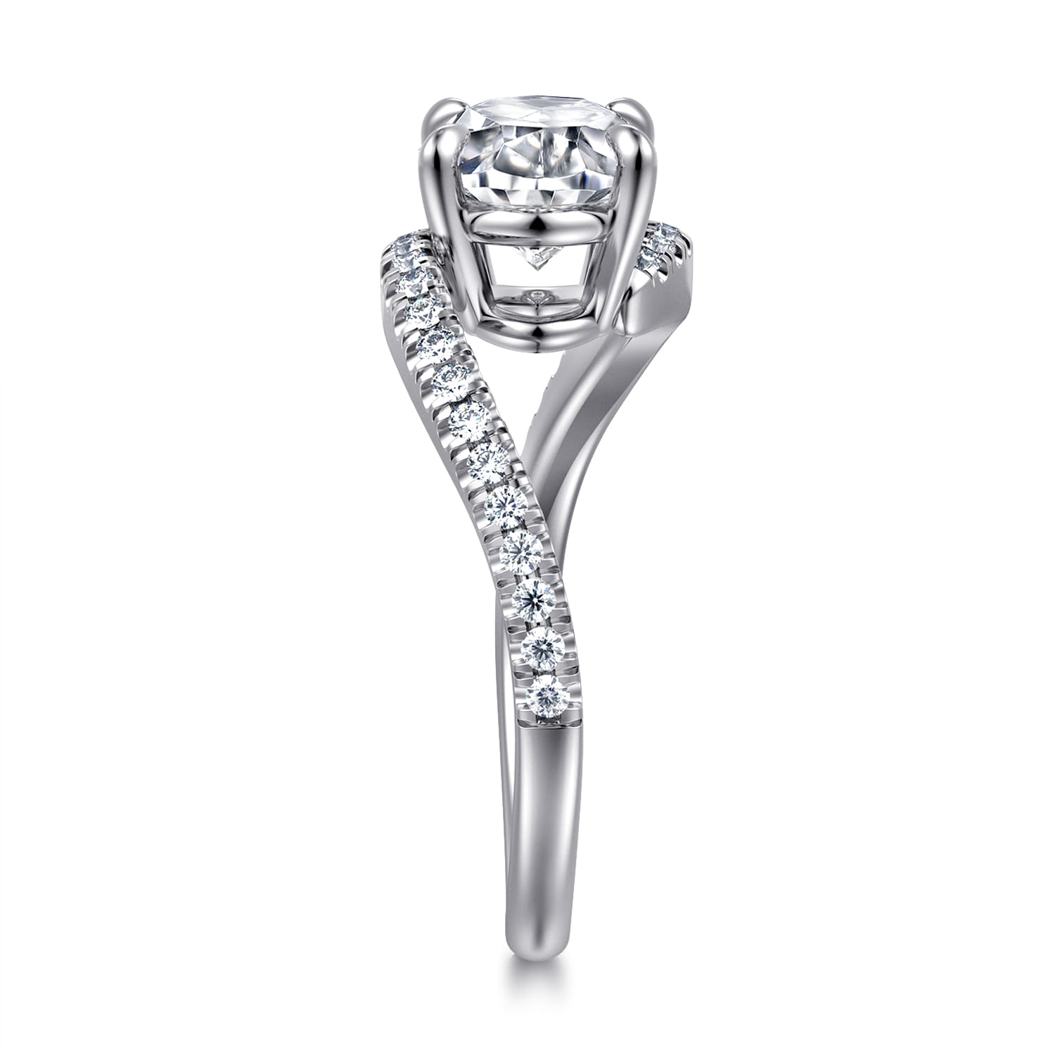 Aiva - 14K White Gold Bypass Oval Diamond Engagement Ring - 0.22 ct - Shot 4