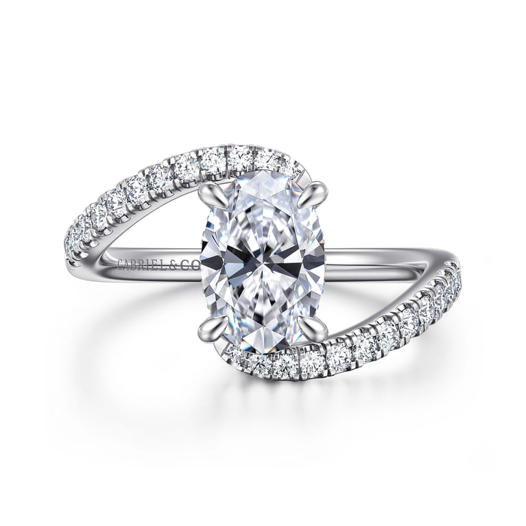 Leina - 14K White Gold Bypass Oval Shape Hidden Halo Diamond Engagement Ring - 0.3 ct - Shot 1