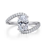 Leina - 14K White Gold Bypass Oval Shape Hidden Halo Diamond Engagement Ring - 0.3 ct