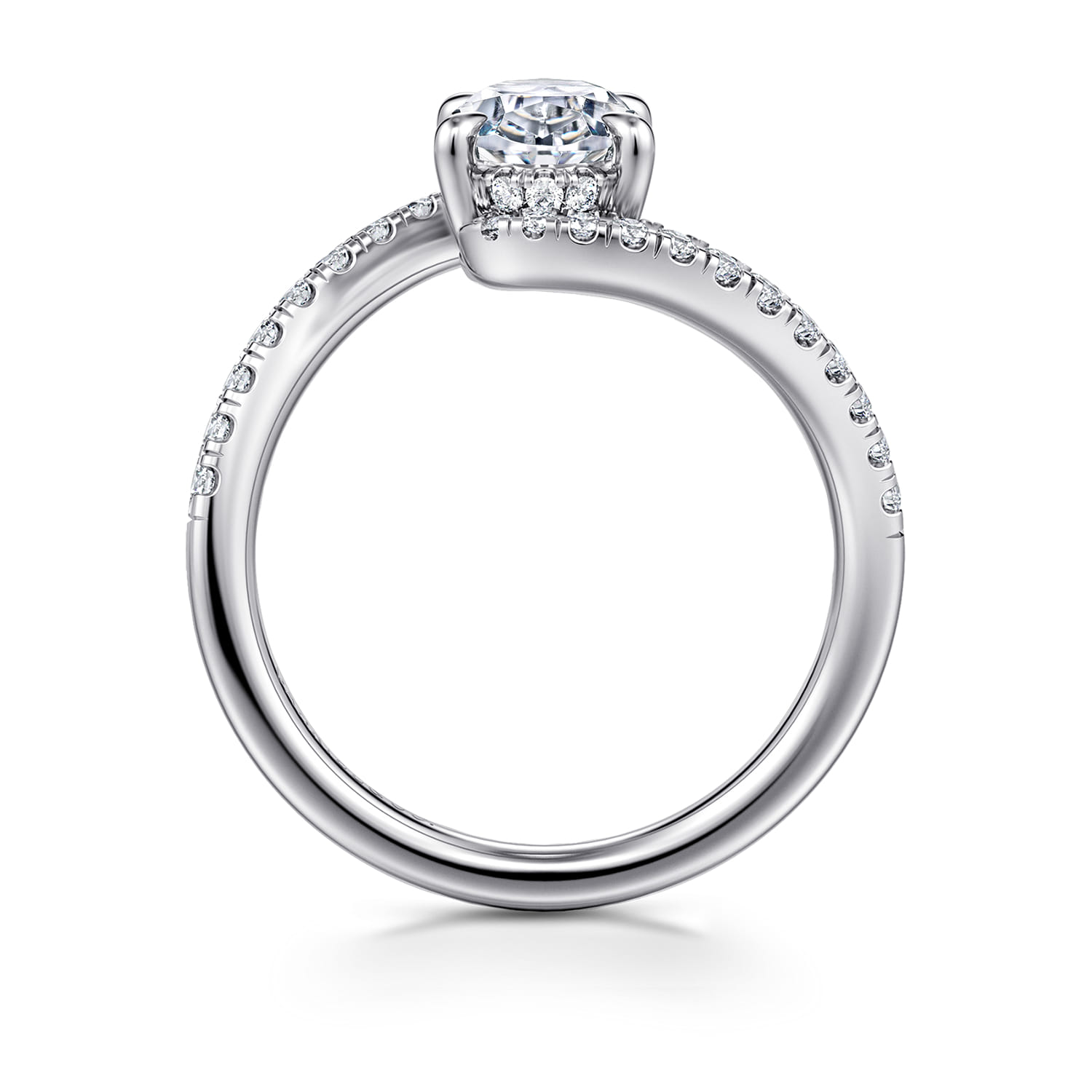 Leina - 14K White Gold Bypass Oval Shape Hidden Halo Diamond Engagement Ring - 0.3 ct - Shot 2