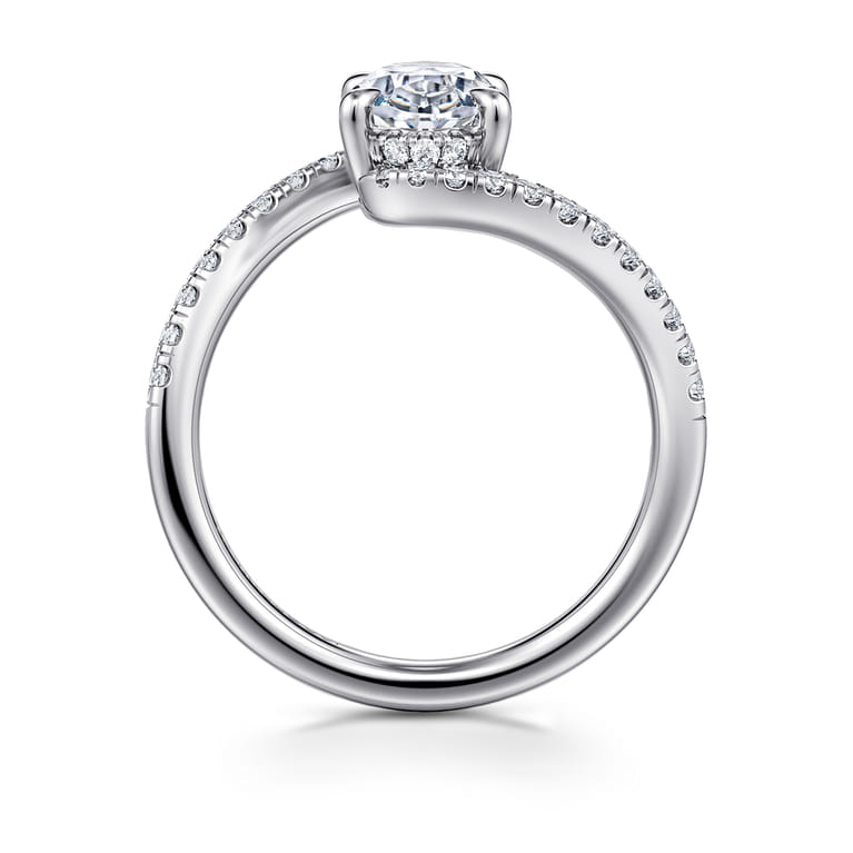 Leina - 14K White Gold Bypass Oval Shape Hidden Halo Diamond Engagement Ring - 0.3 ct - Shot 2