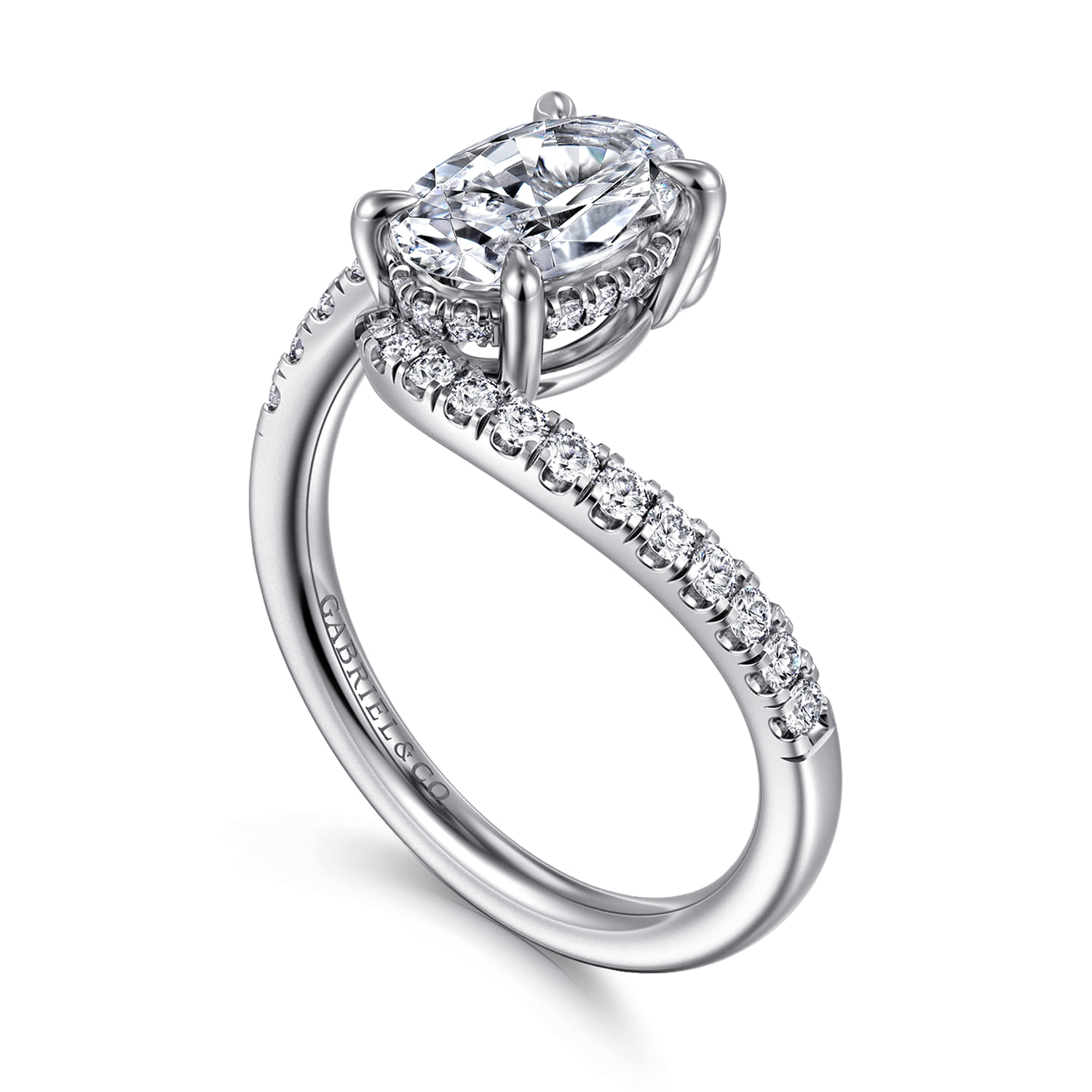 Leina - 14K White Gold Bypass Oval Shape Hidden Halo Diamond Engagement Ring - 0.3 ct - Shot 3