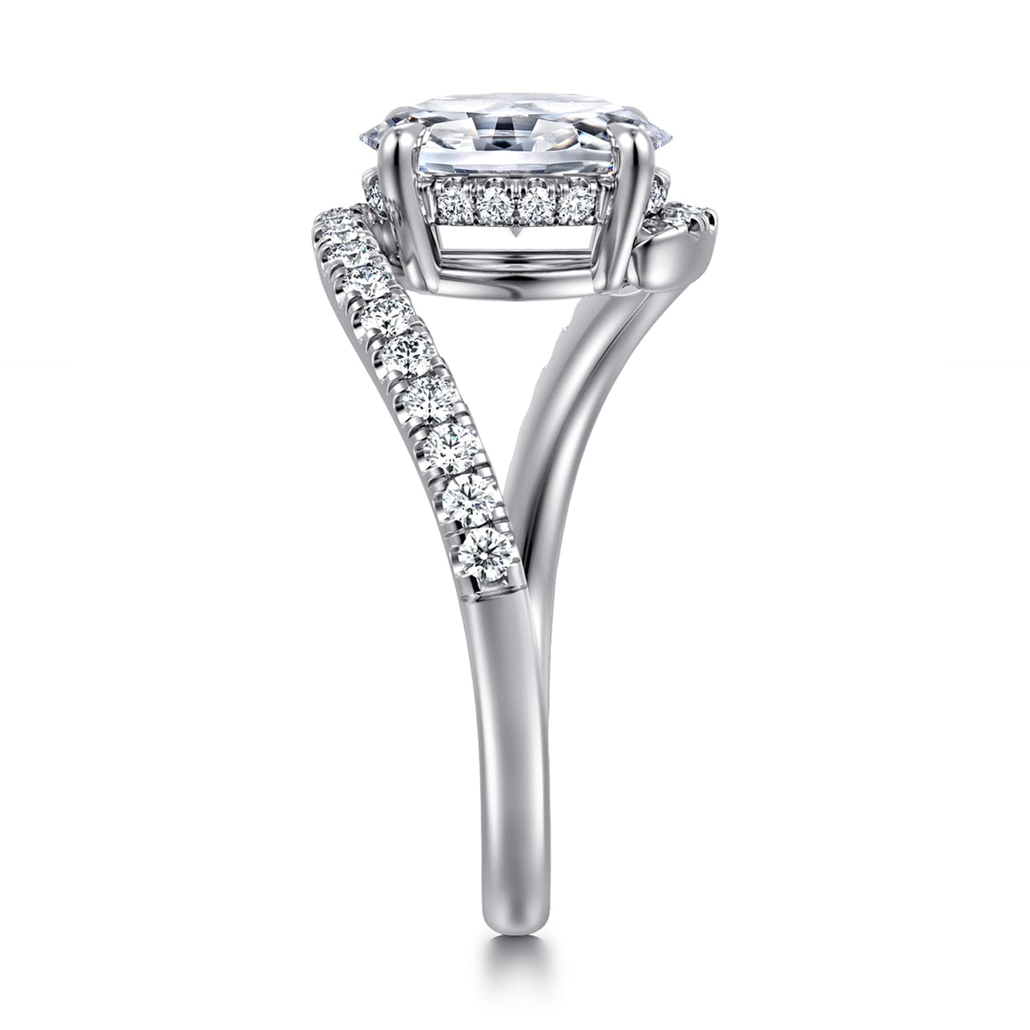 Leina - 14K White Gold Bypass Oval Shape Hidden Halo Diamond Engagement Ring - 0.3 ct - Shot 4