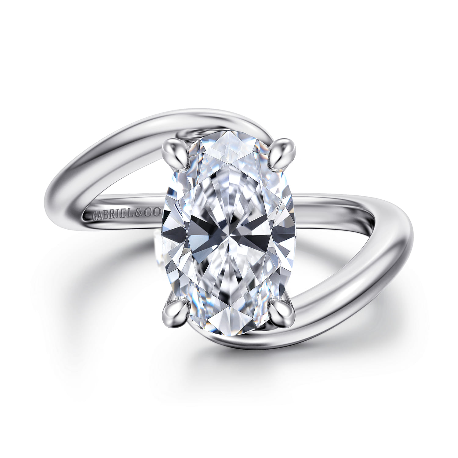 Lidya - 14K White Gold Bypass Oval Diamond Engagement Ring - 0.1 ct - Shot 1