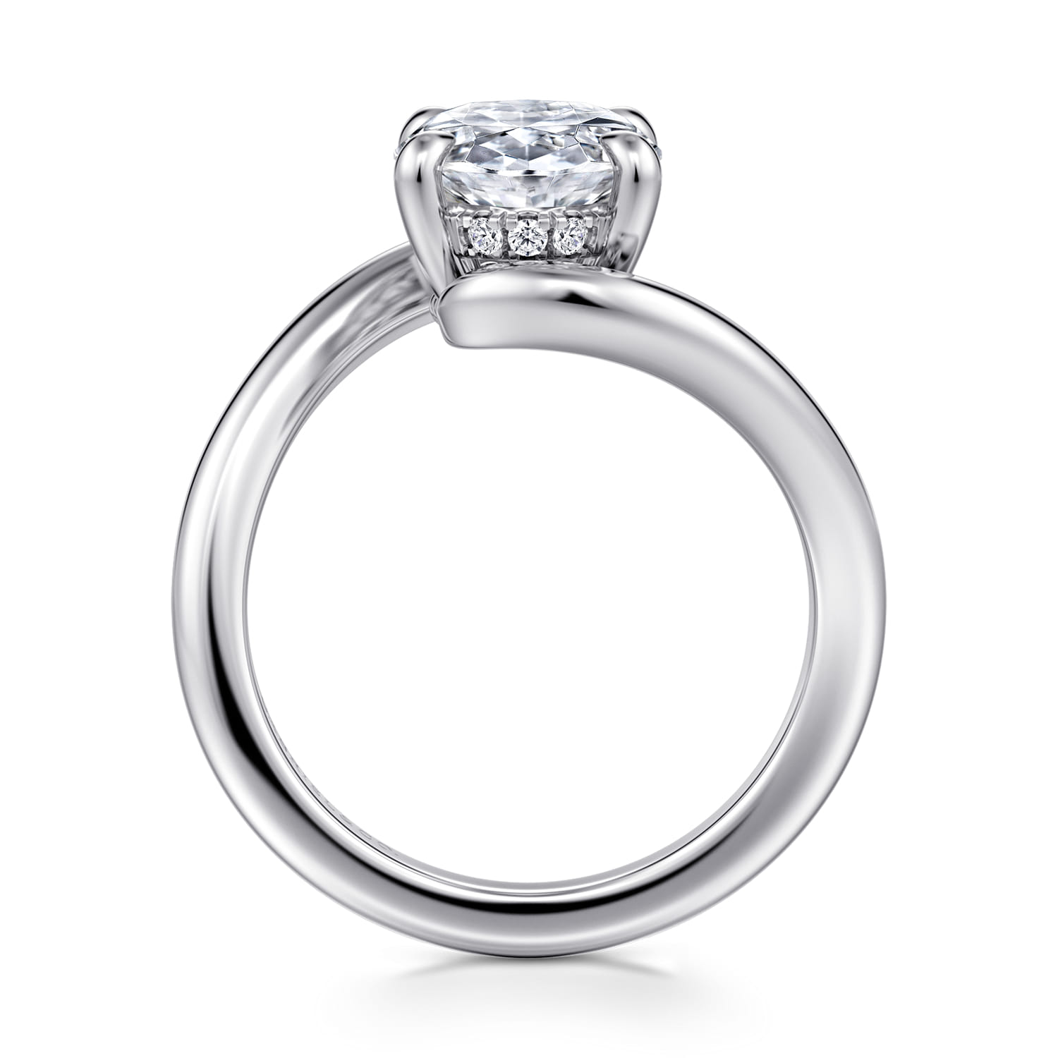 Lidya - 14K White Gold Bypass Oval Diamond Engagement Ring - 0.1 ct - Shot 2