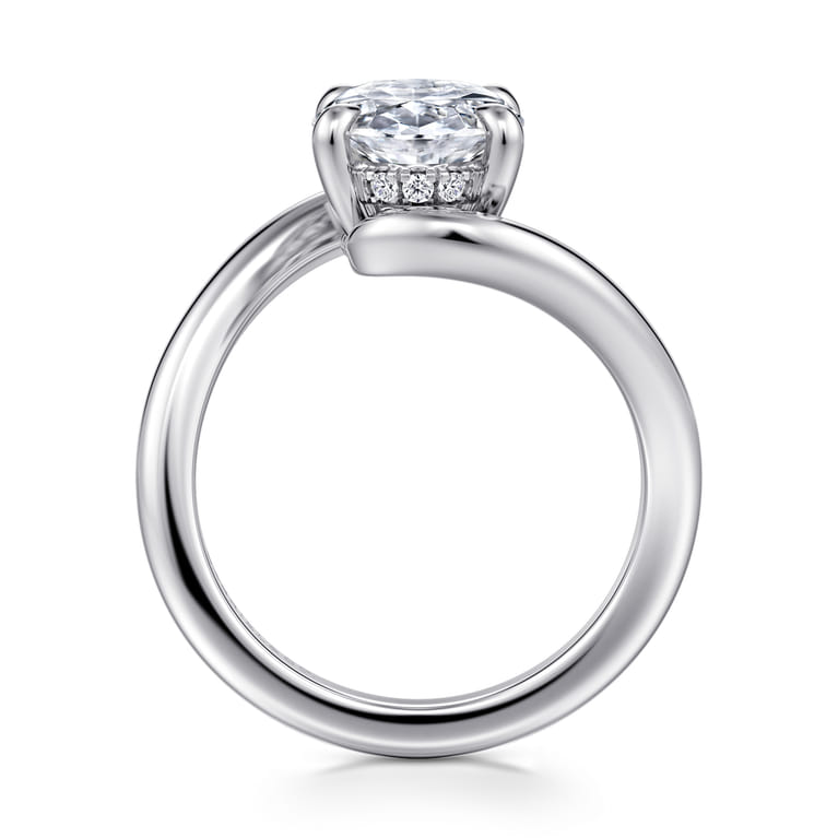 Lidya - 14K White Gold Bypass Oval Diamond Engagement Ring - 0.1 ct - Shot 2