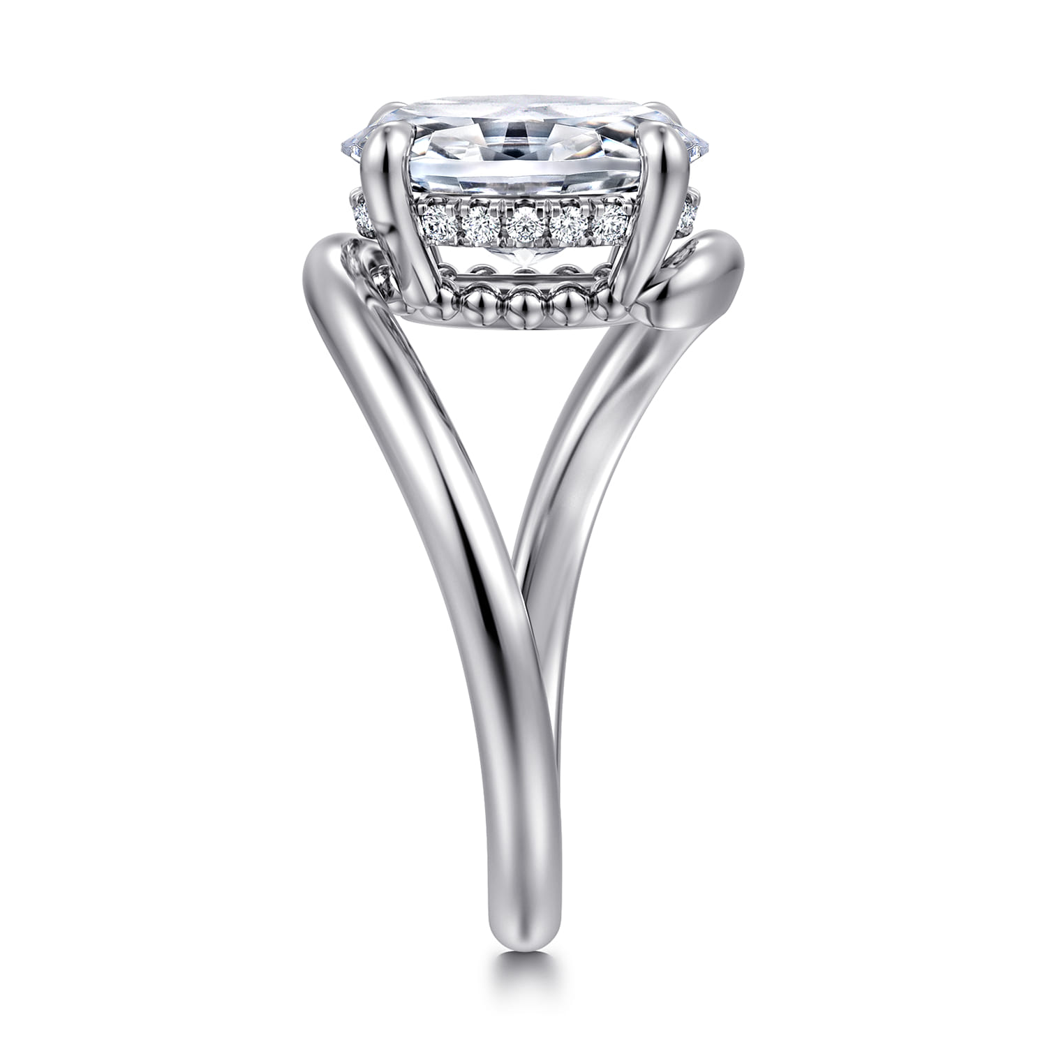 Lidya - 14K White Gold Bypass Oval Diamond Engagement Ring - 0.1 ct - Shot 4