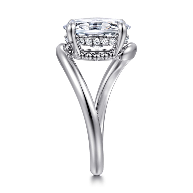 Lidya - 14K White Gold Bypass Oval Diamond Engagement Ring - 0.1 ct - Shot 4