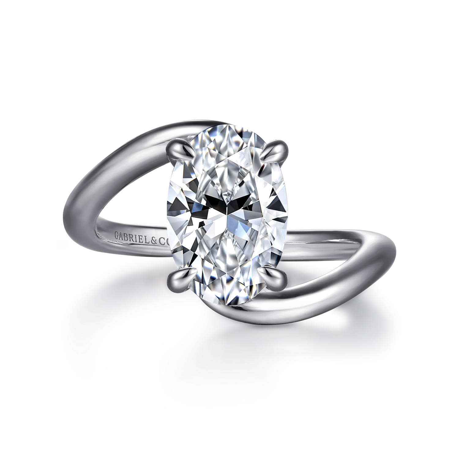 Lidya - 14K White Gold Bypass Oval Diamond Engagement Ring - 0.08 ct - Shot 1