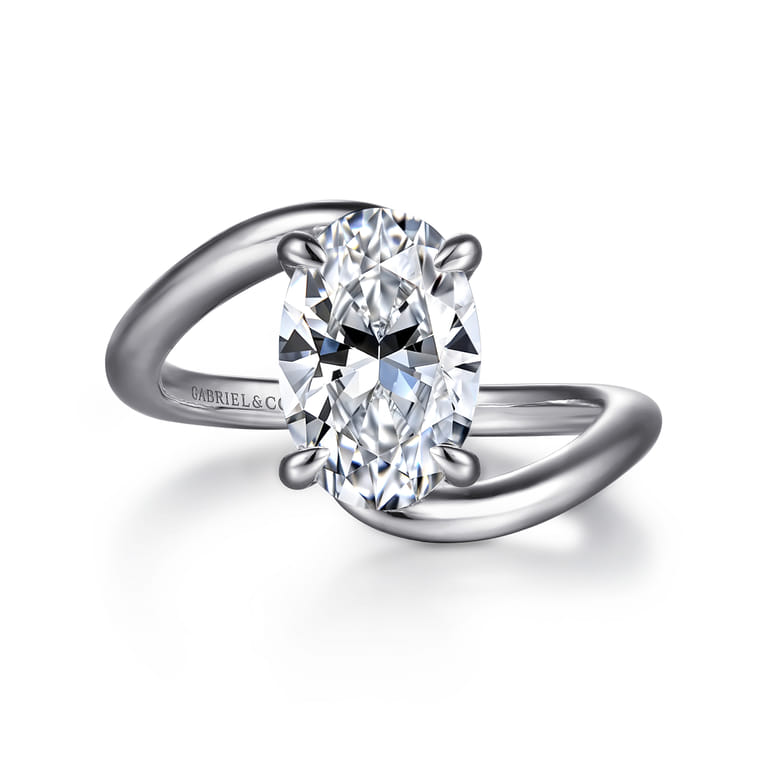 Lidya - 14K White Gold Bypass Oval Diamond Engagement Ring - 0.08 ct - Shot 1