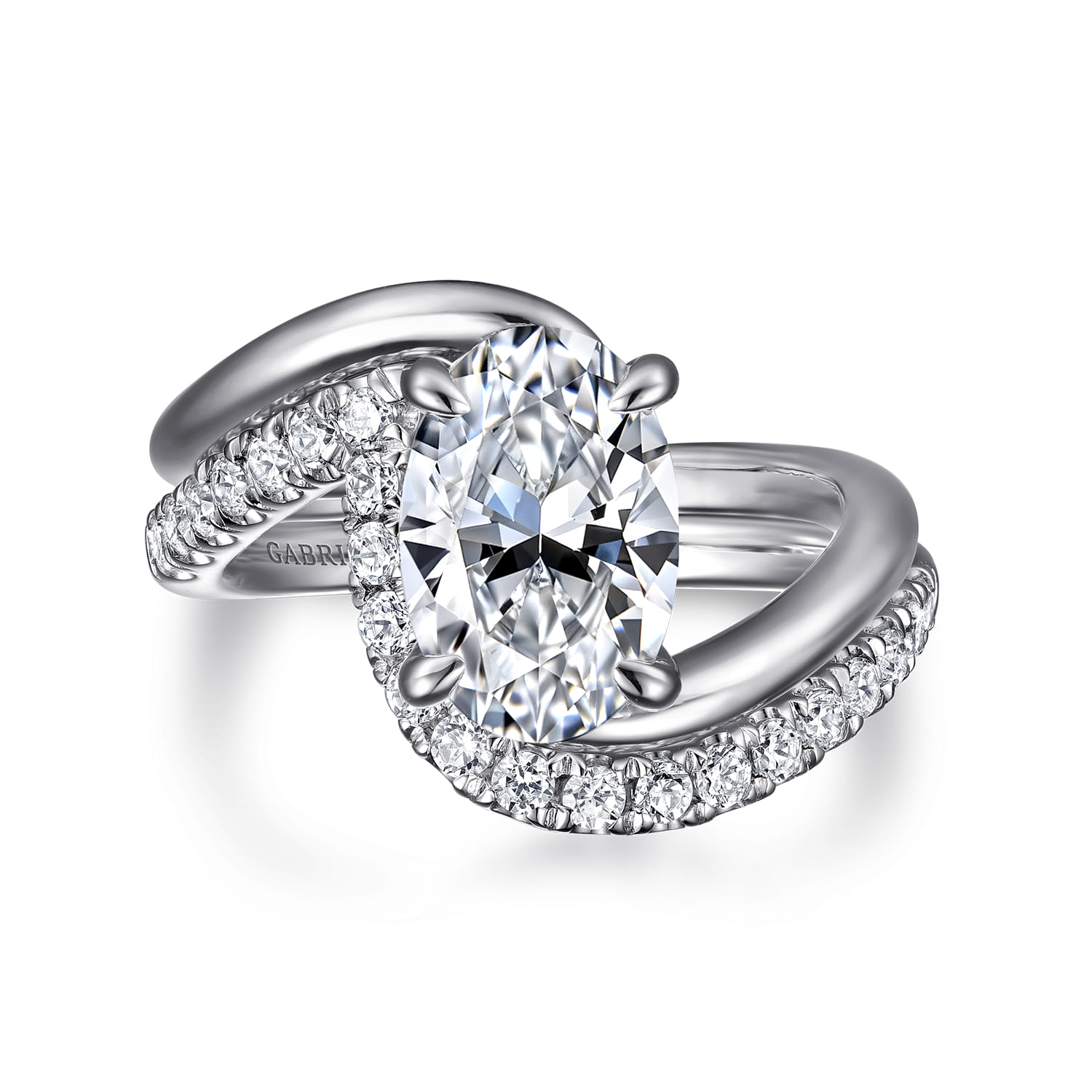 Lidya - 14K White Gold Bypass Oval Diamond Engagement Ring - 0.08 ct - Shot 4