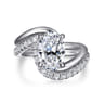 Lidya - 14K White Gold Bypass Oval Diamond Engagement Ring - 0.08 ct