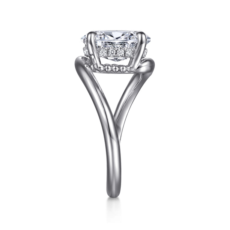 Lidya - 14K White Gold Bypass Oval Diamond Engagement Ring - 0.08 ct - Shot 5