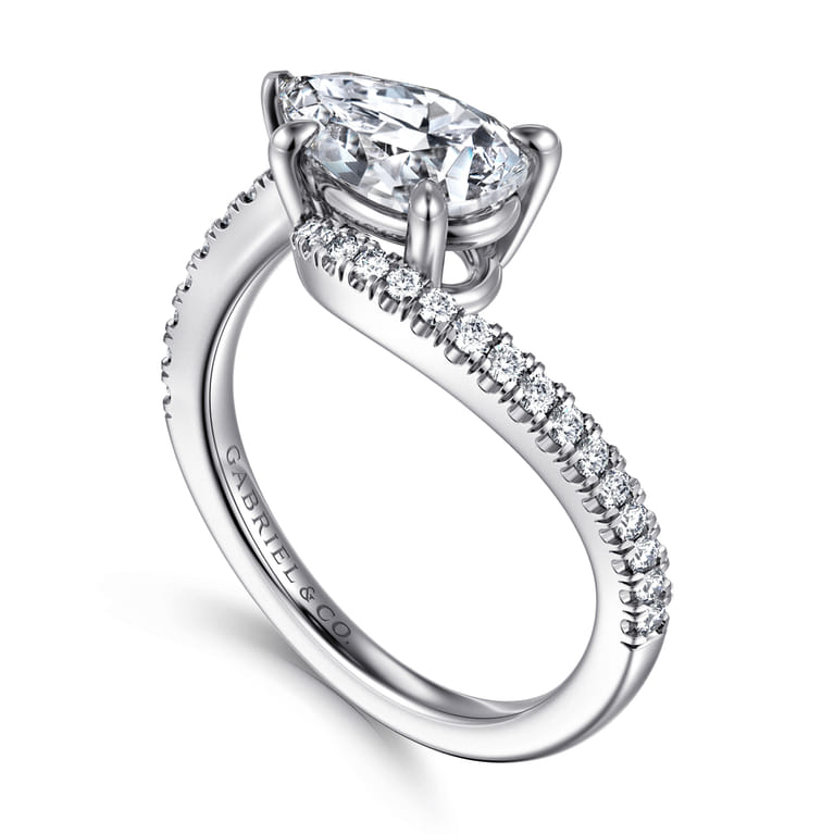 Aiva - 14K White Gold Bypass Pear Shape Diamond Engagement Ring - 0.22 ct - Shot 3