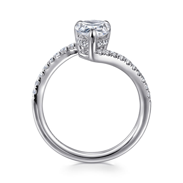 Leina - 14K White Gold Bypass Pear Shape Hidden Halo Diamond Engagement Ring - 0.3 ct - Shot 2