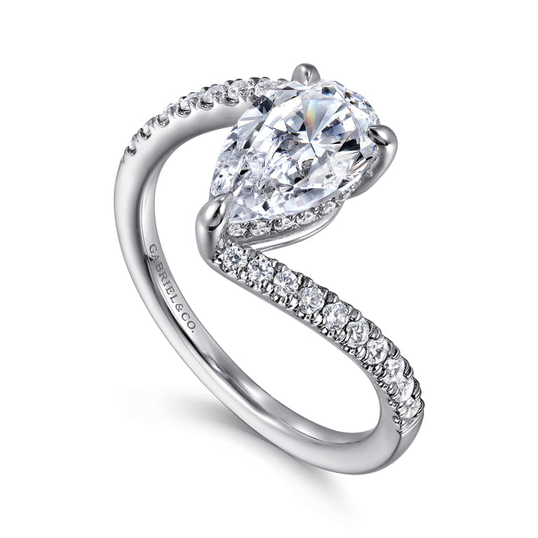 Leina - 14K White Gold Bypass Pear Shape Hidden Halo Diamond Engagement Ring - 0.3 ct - Shot 3