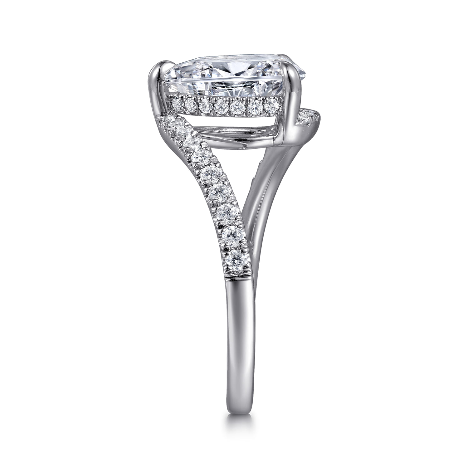 Leina - 14K White Gold Bypass Pear Shape Hidden Halo Diamond Engagement Ring - 0.3 ct - Shot 5