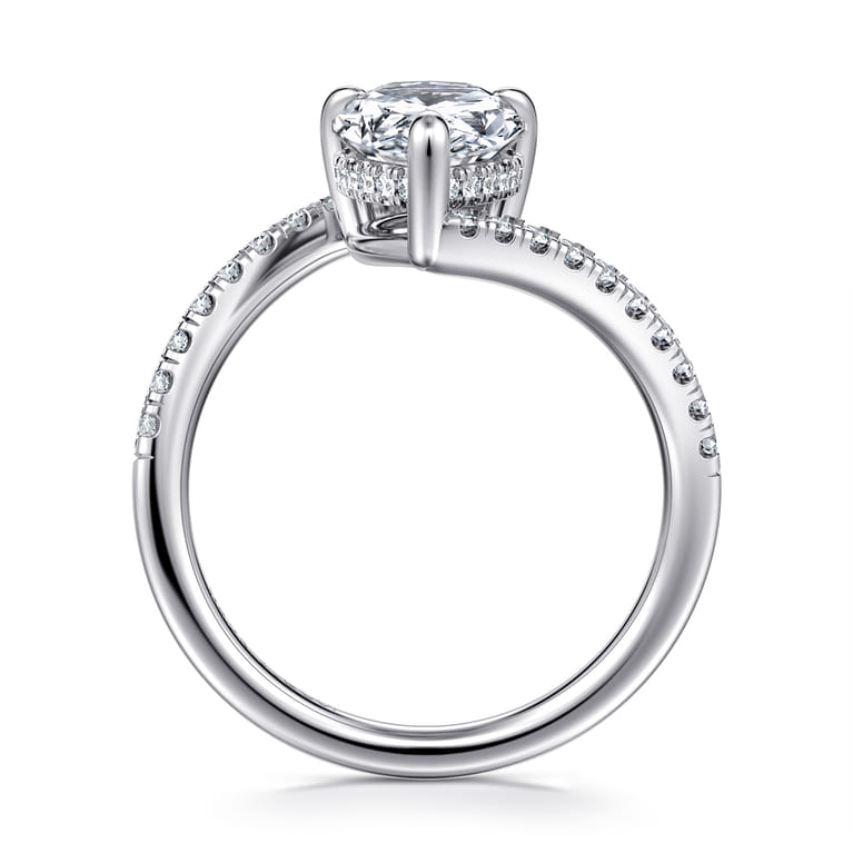 Leina - 14K White Gold Pear Shape Hidden Halo Bypass Engagement Ring - 0.3 ct - Shot 2