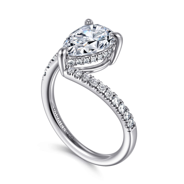 Leina - 14K White Gold Pear Shape Hidden Halo Bypass Engagement Ring - 0.3 ct - Shot 3
