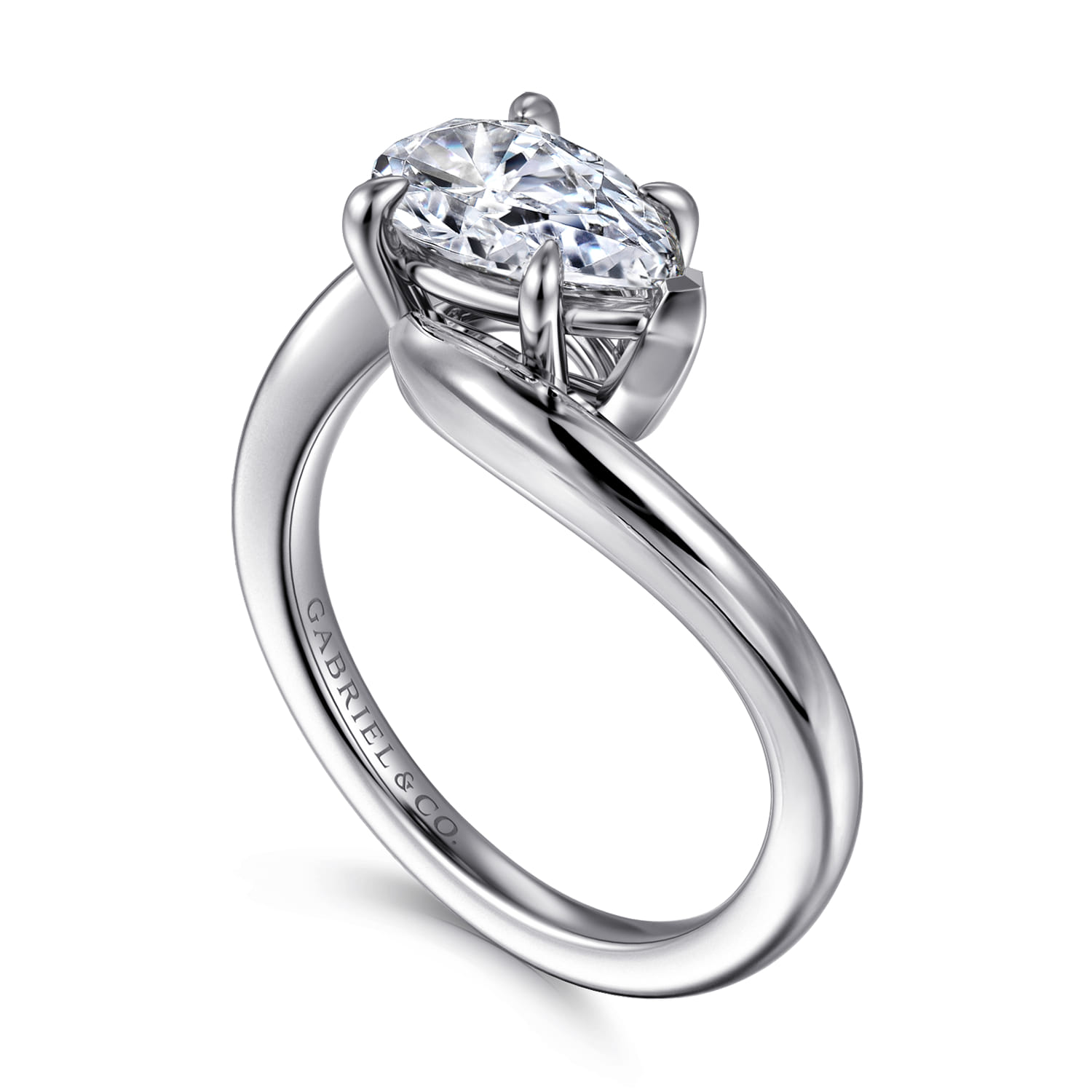Delphi - 14K White Gold Bypass Pear Shape Diamond Engagement Ring - Shot 3