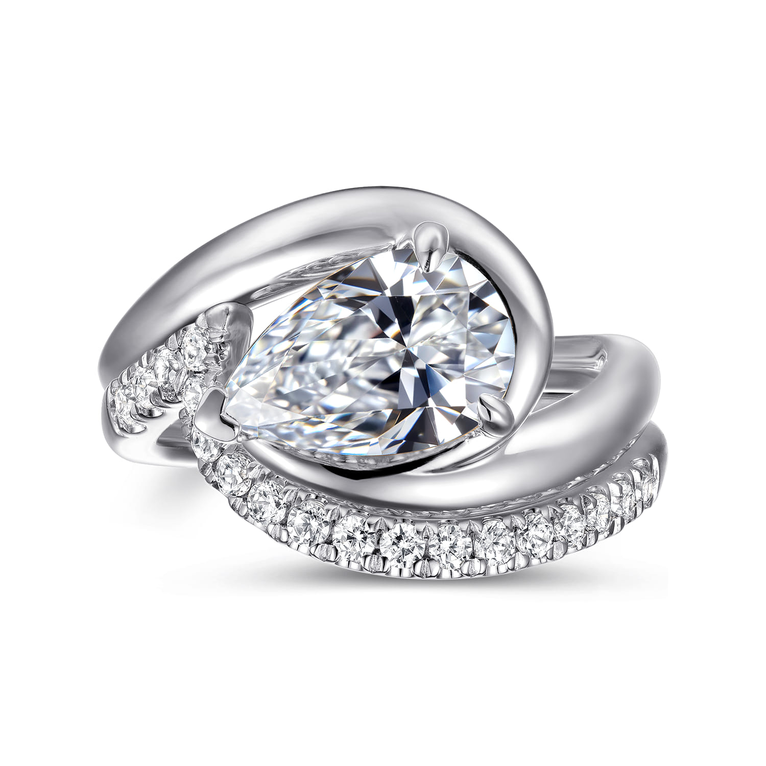 Chapelle - 14K White Gold Bypass Pear Shape Diamond Engagement Ring - Shot 4
