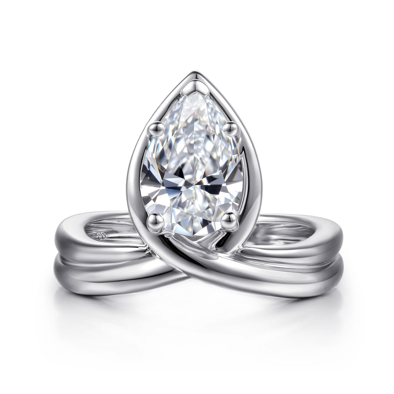 Dottie - 14K White Gold Bezel Prong Bypass Pear Shape Diamond Engagement Ring - Shot 1