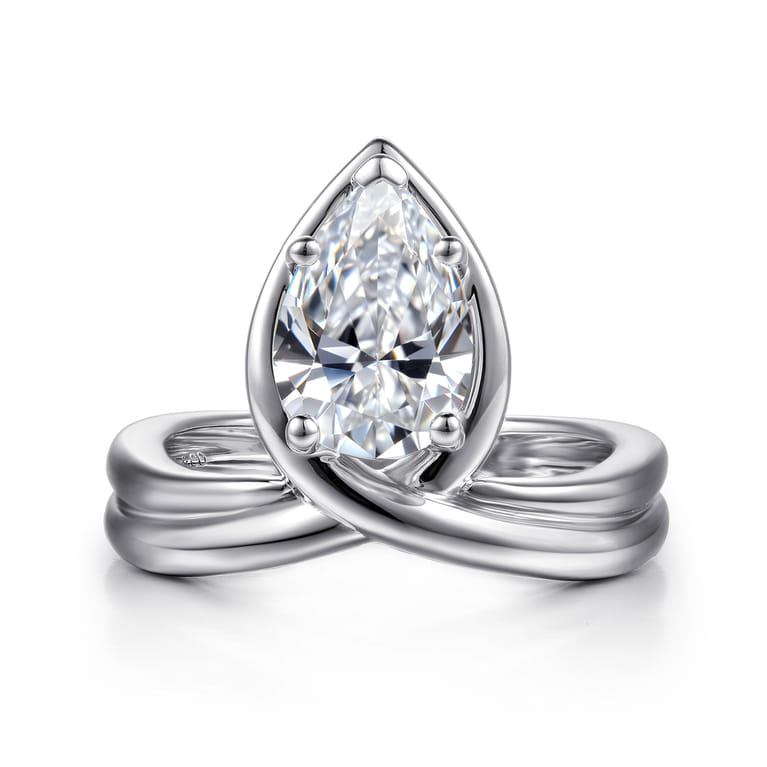 Dottie - 14K White Gold Bezel Prong Bypass Pear Shape Diamond Engagement Ring - Shot 1