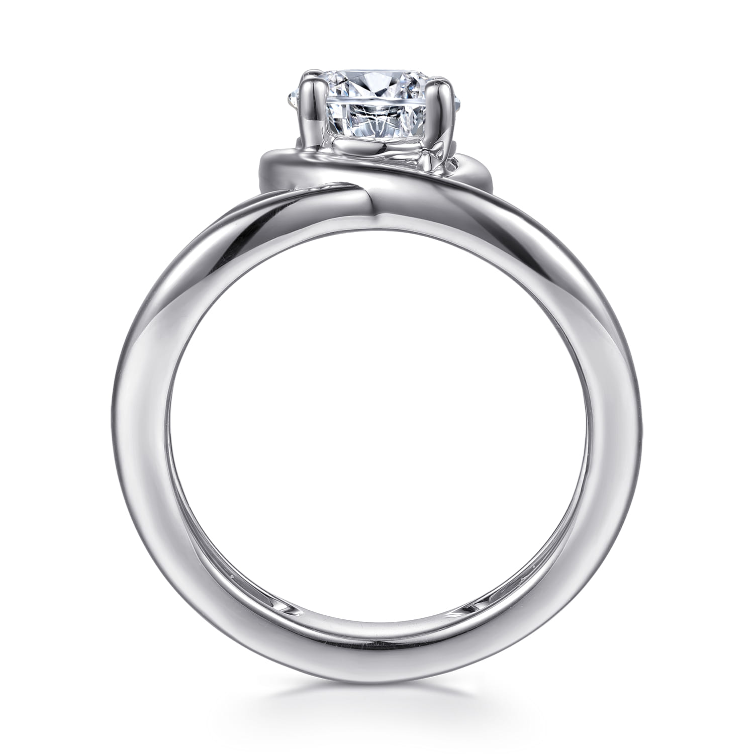 Dottie - 14K White Gold Bezel Prong Bypass Pear Shape Diamond Engagement Ring - Shot 2