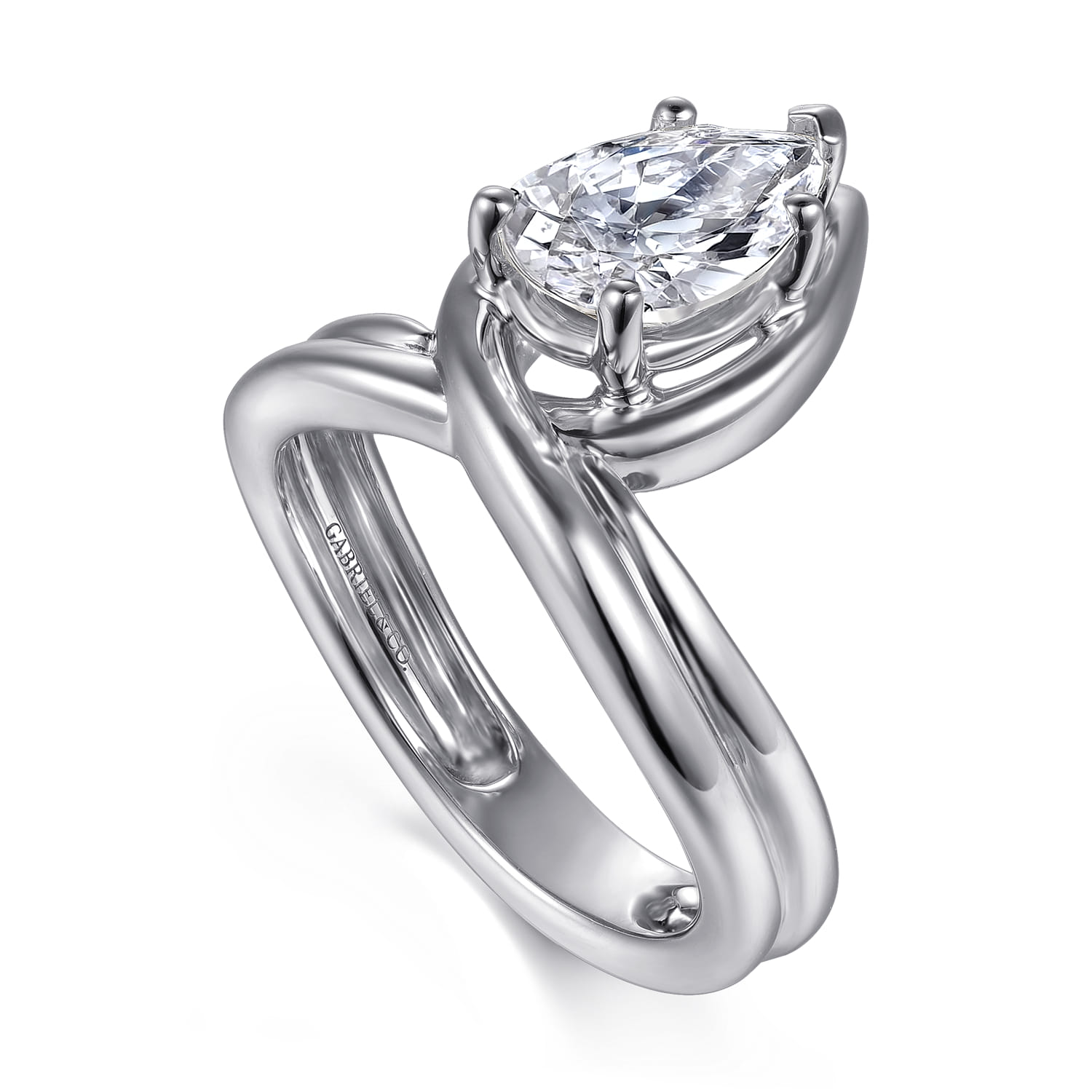 Dottie - 14K White Gold Bezel Prong Bypass Pear Shape Diamond Engagement Ring - Shot 3